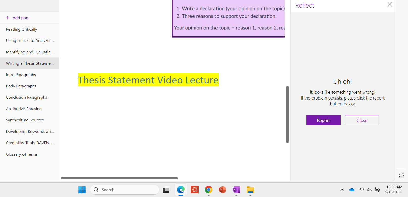 Reflect not working in Class Notebook - Microsoft Q&A
