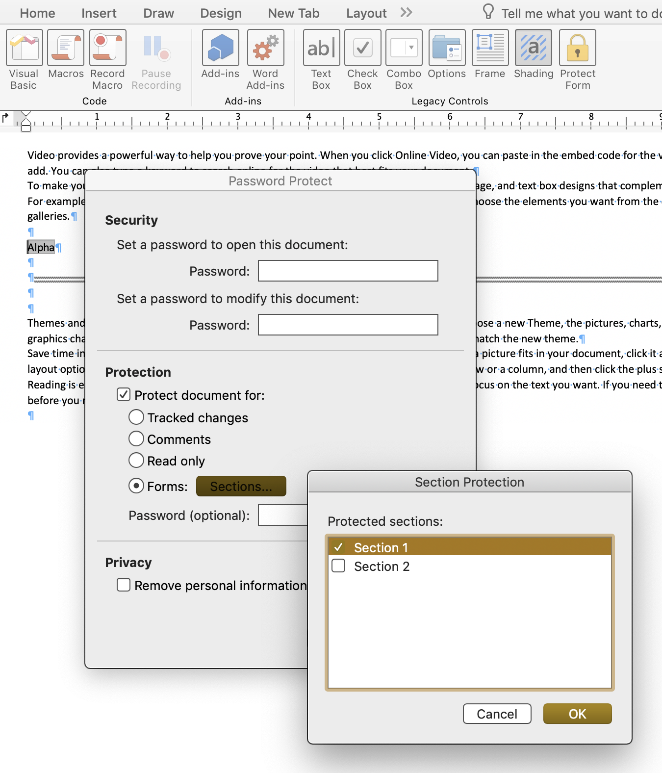 Drop down word document protect issue - can't edit when protecting form ...