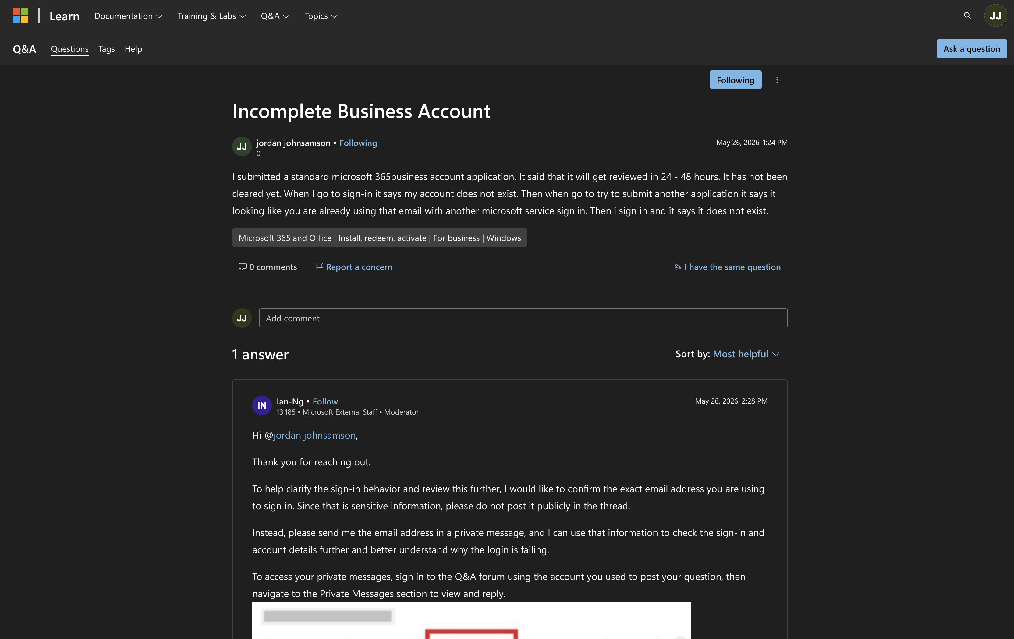 Incomplete Business Account - Microsoft Q&A