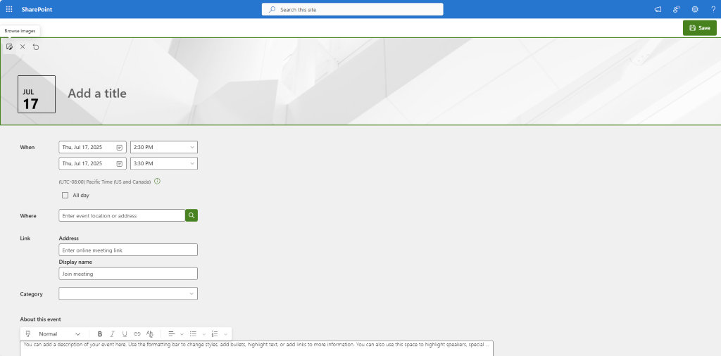 Add image button in events web part missing in gcc high modern ...
