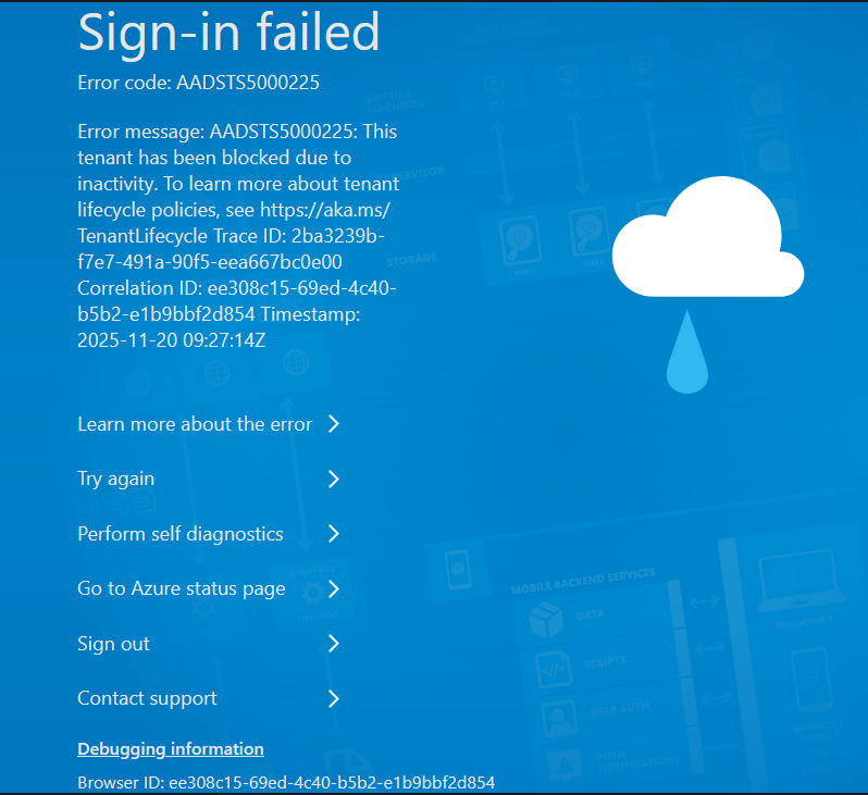 How to fix AADSTS5000225 Azure Error ? - Microsoft Q&A