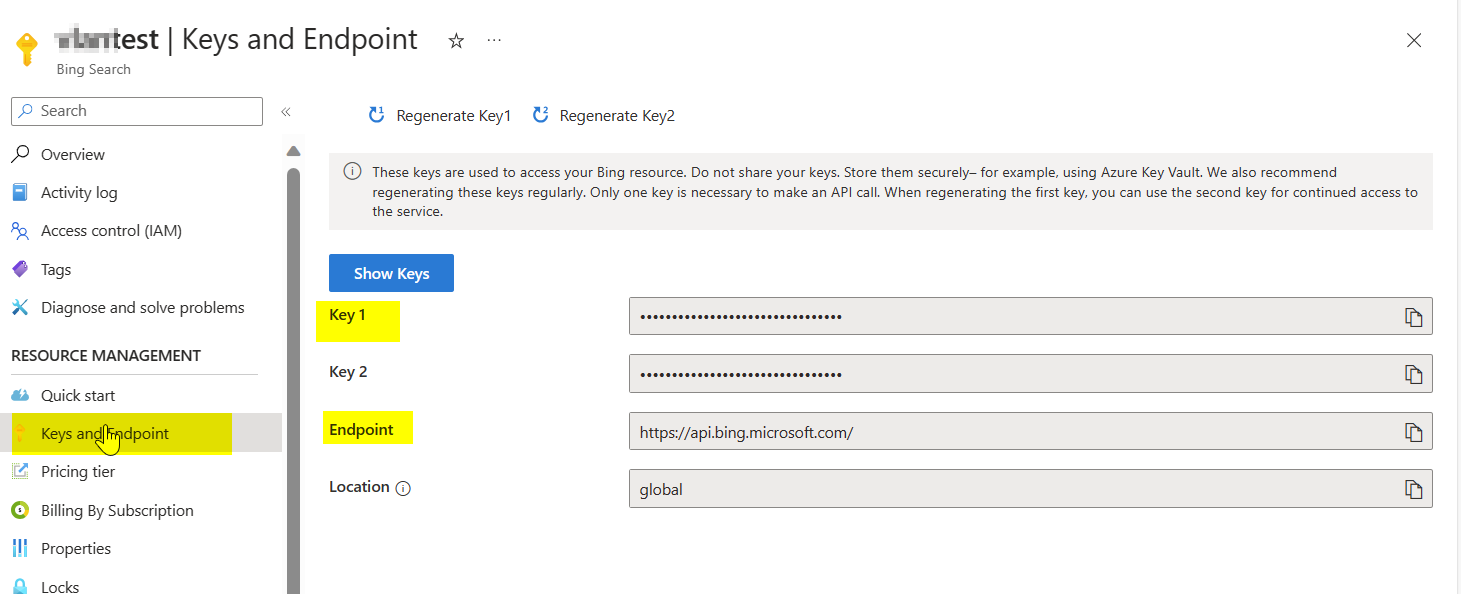 How do i set up and obtain api key for my Bing Search v7 Api ...