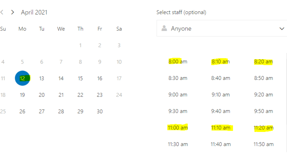 Bookings Time Increments Does not work - Microsoft Q&A