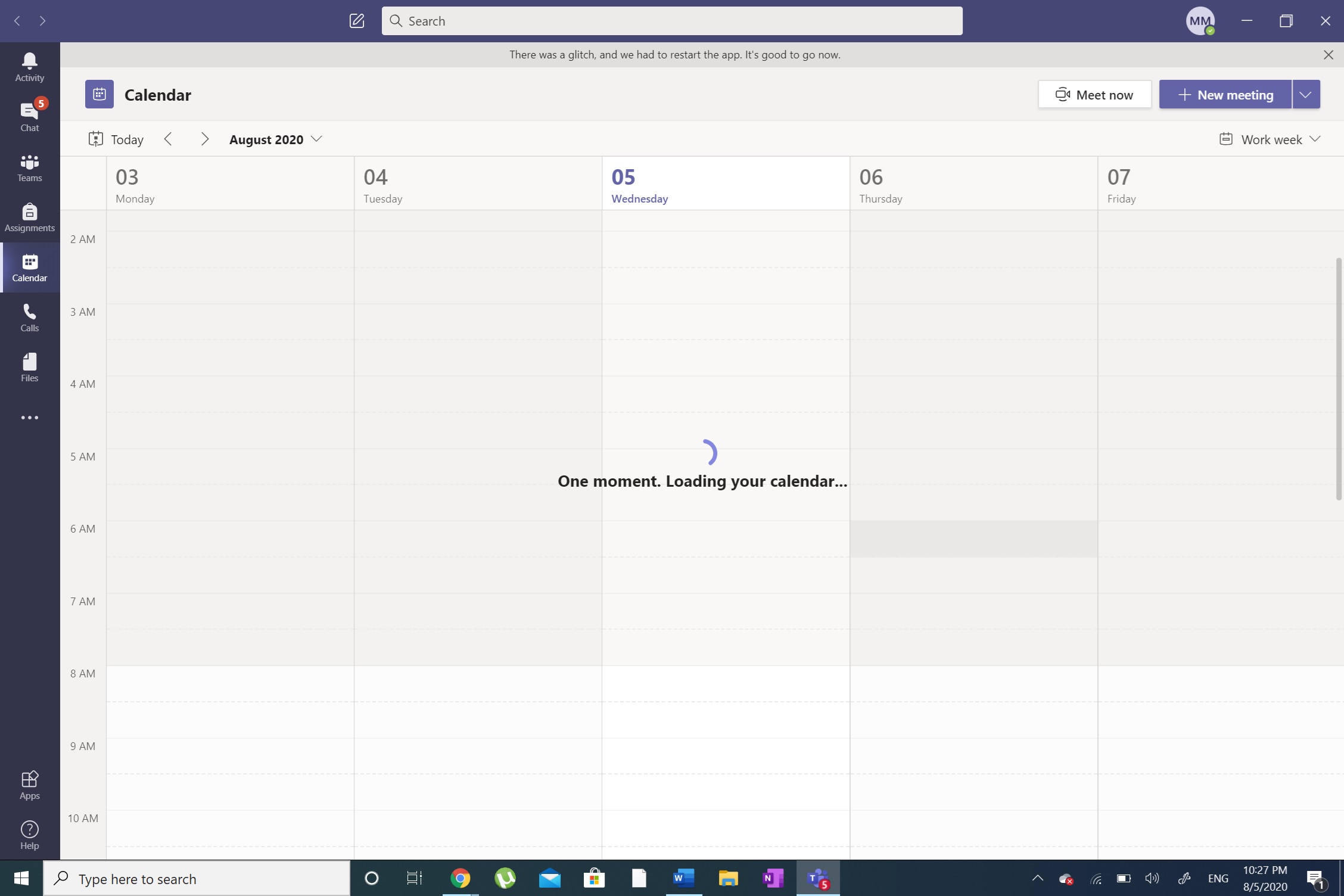 MS Teams calendar unable to load, unable to schedule meetings from the ...