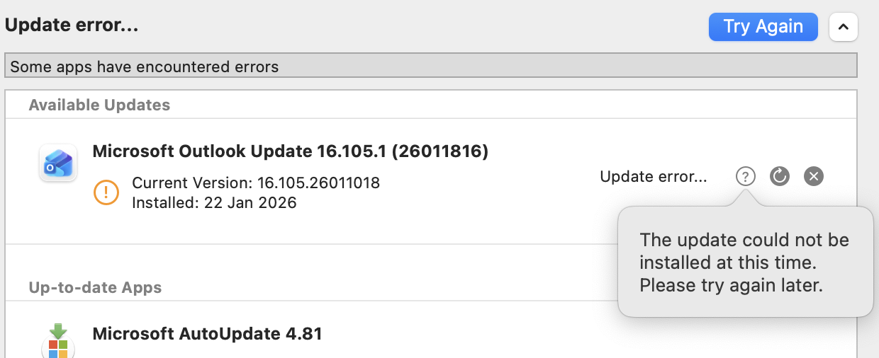 outlook software update fails - Microsoft Q&A