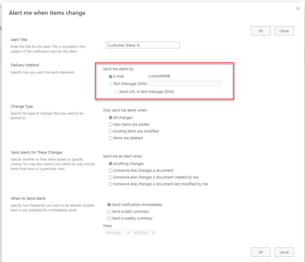 How to change the Alert me -> Email Address in SharePoint Online ...