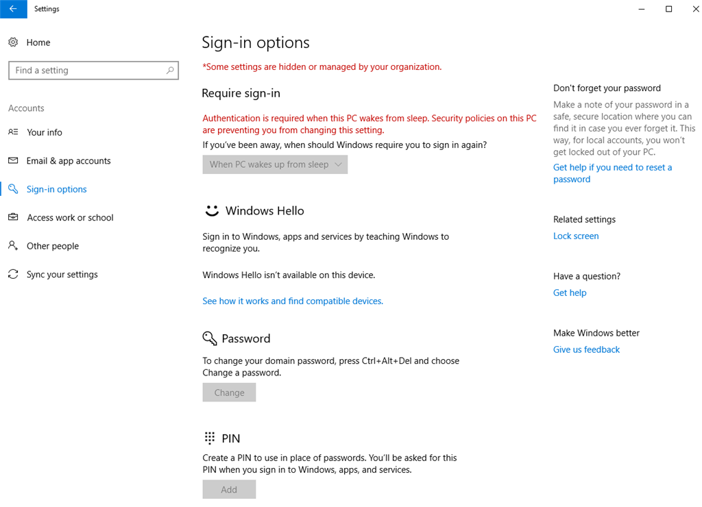 Require Sign-in option in Windows 10 is greyed out - Microsoft Q&A