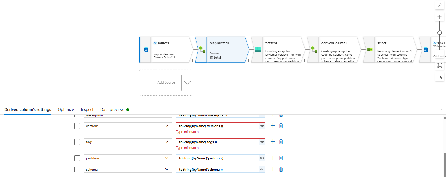 Azure Data Factory Map Drift generating expressions with functions that ...