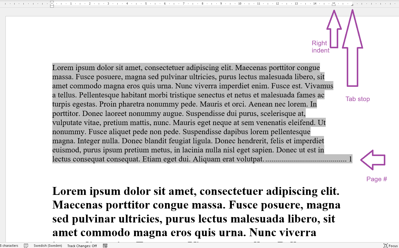 How can one create a TOC style so that the text is both right and left ...