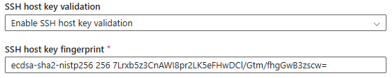screenshot of Azure input fields for SSH