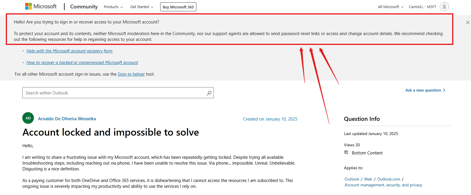 Account locked and impossible to solve - Microsoft Q&A