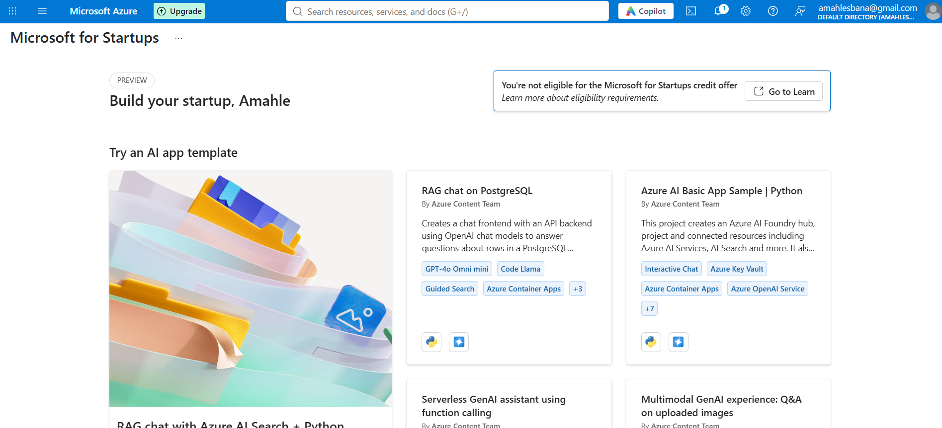 problems implementing my strip atlas azure credits into my microsoft ...