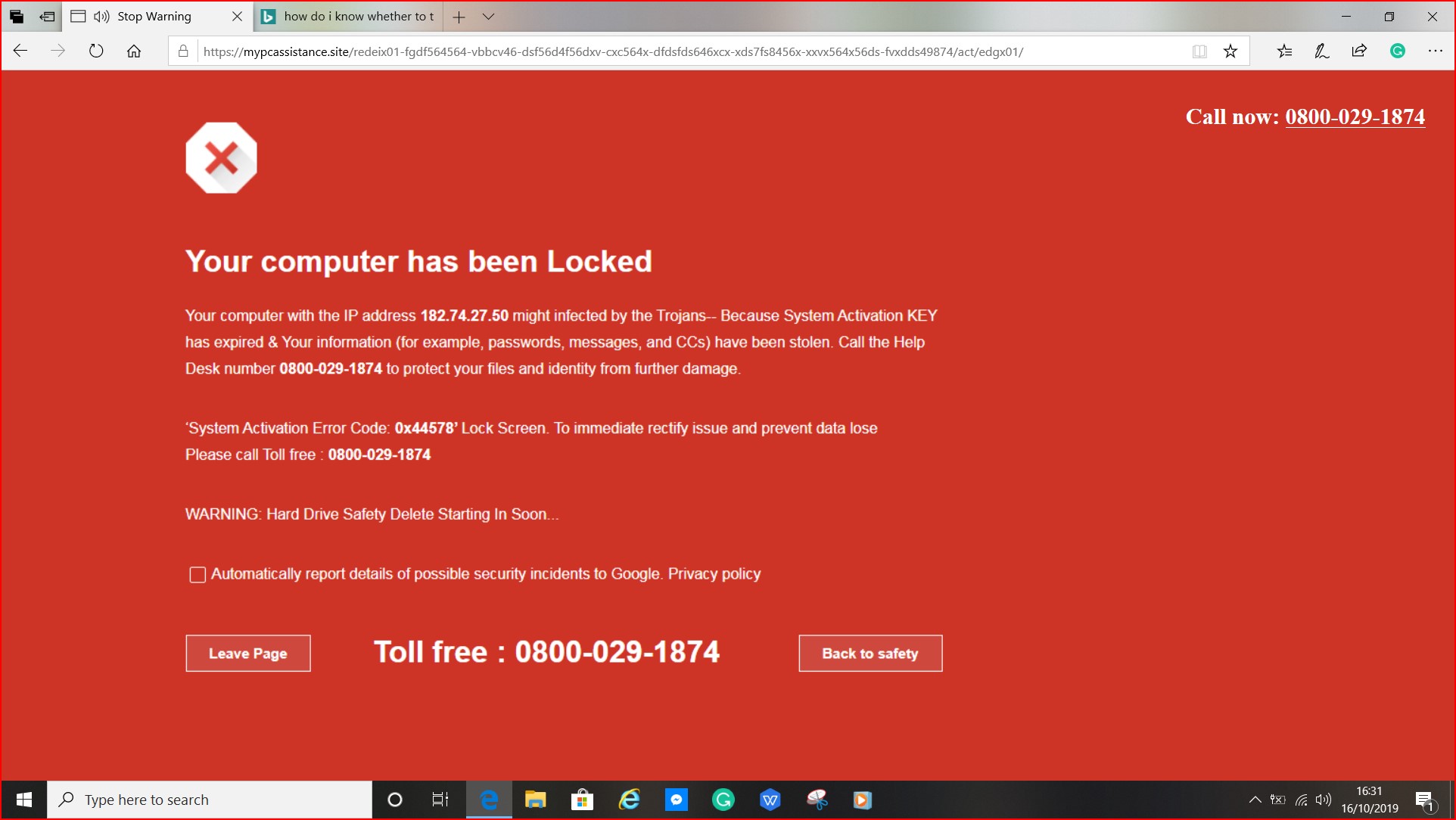 Web browser keeps directing me to a site telling me my PC is affected ...