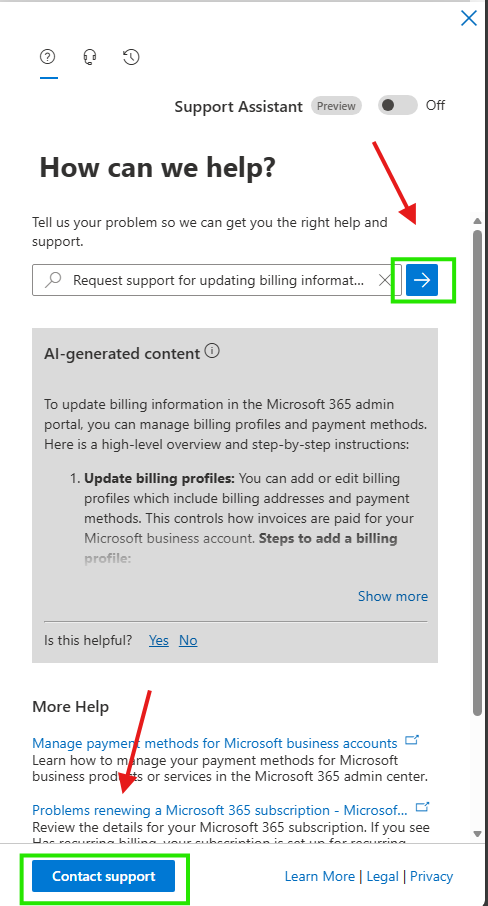 Updated billing information and it noted I was to contact support ...