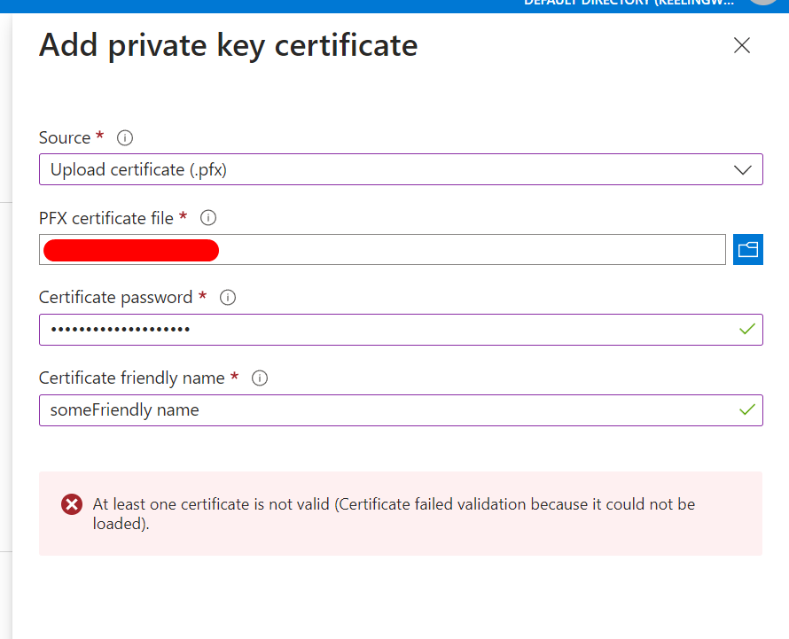 At least one certificate is not valid (Certificate failed validation