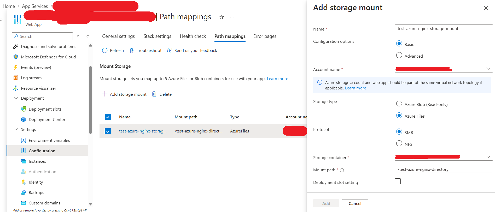Web App Path mapping to File Share isn't working - Microsoft Q&A