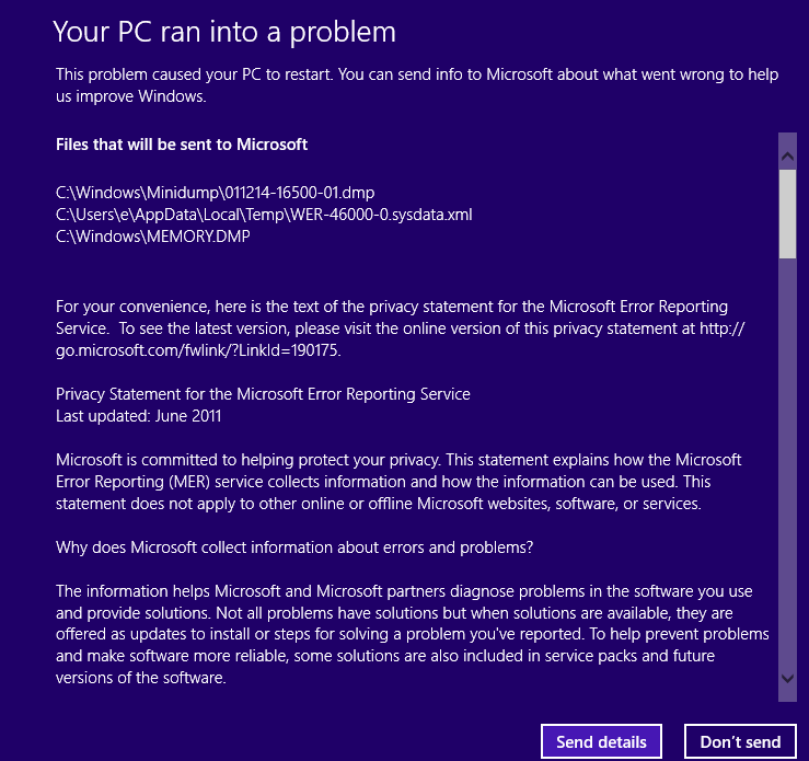 memory dump - your pc ran into a problem - Microsoft Q&A