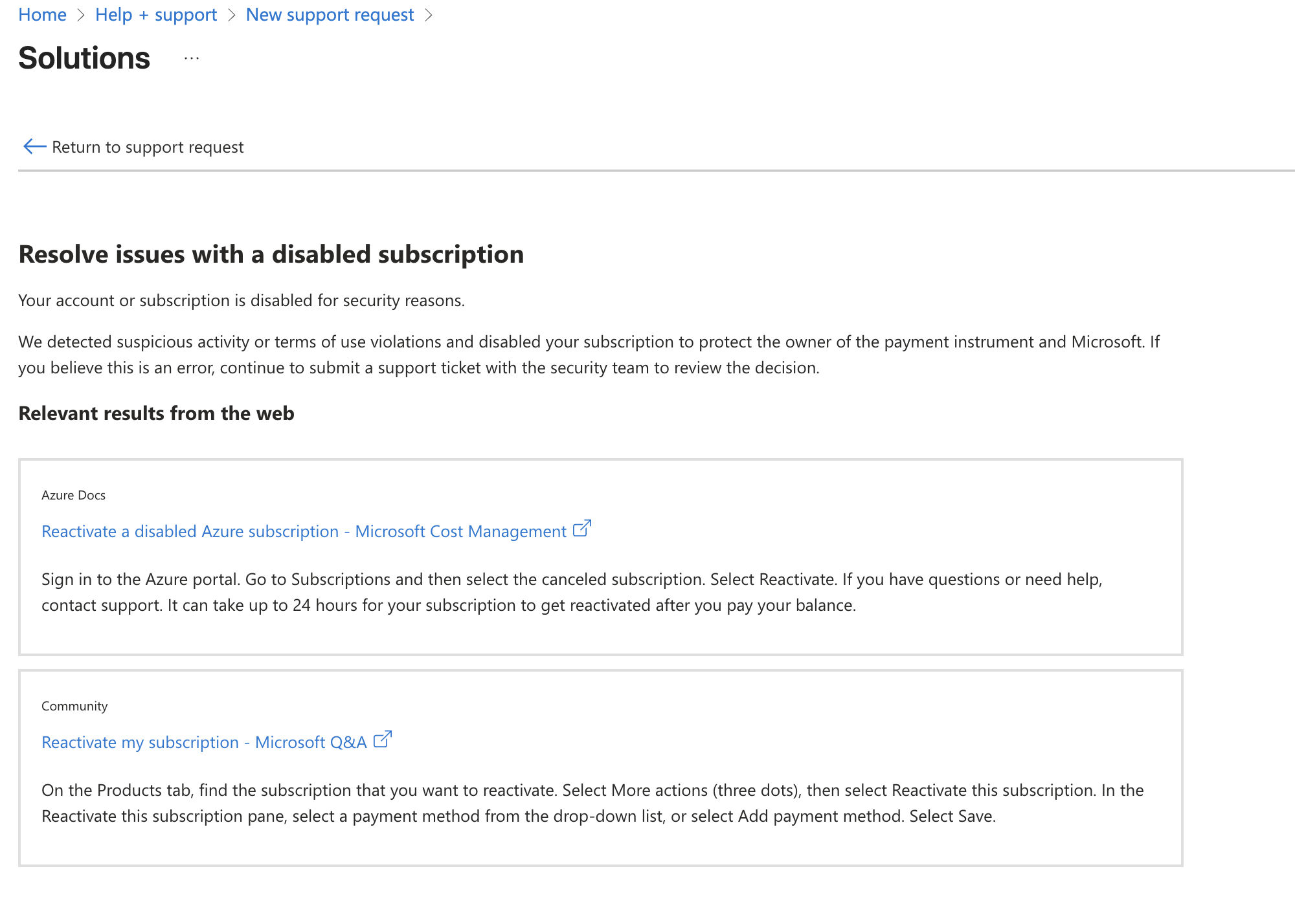 How can I contact someone to re-enable my Azure subscription ...