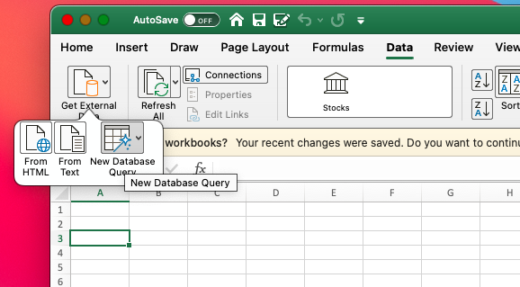 Enabling the "New Database Query" tab on Excel. - Microsoft Q&A