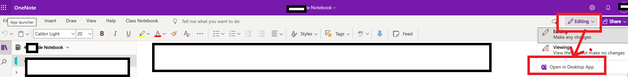 The OneNote notebook is accessible via browser but cannot open in the ...