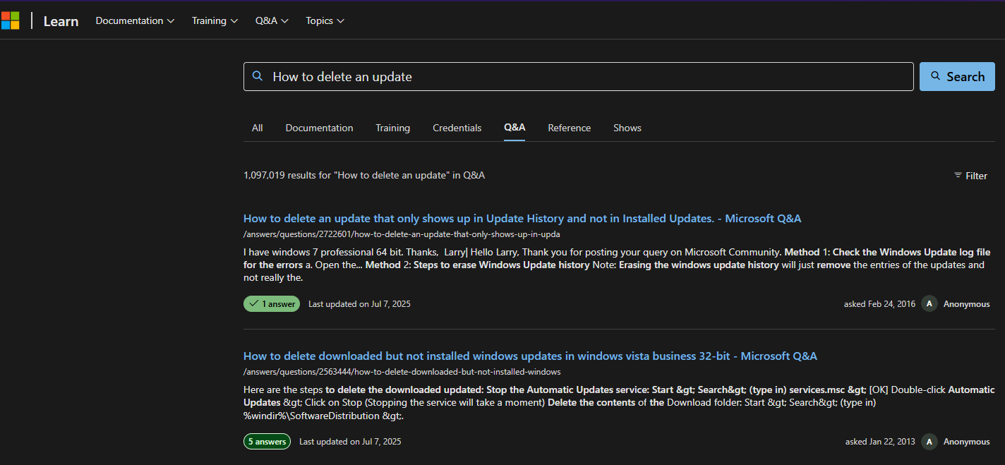 Answers to similar questions - Microsoft Q&A