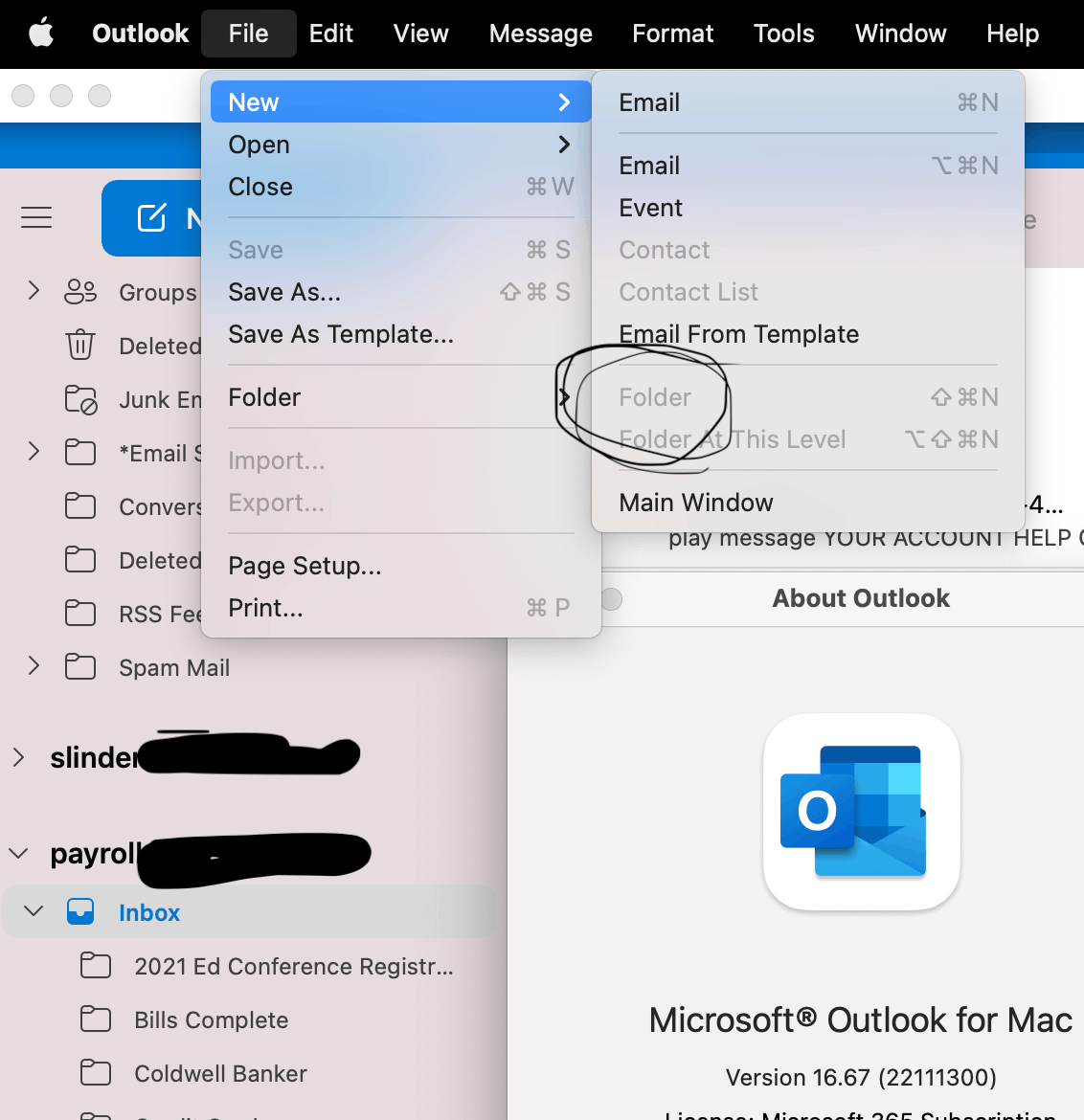 New Folder greyed out in Outlook for Mac 365 - Microsoft Q&A