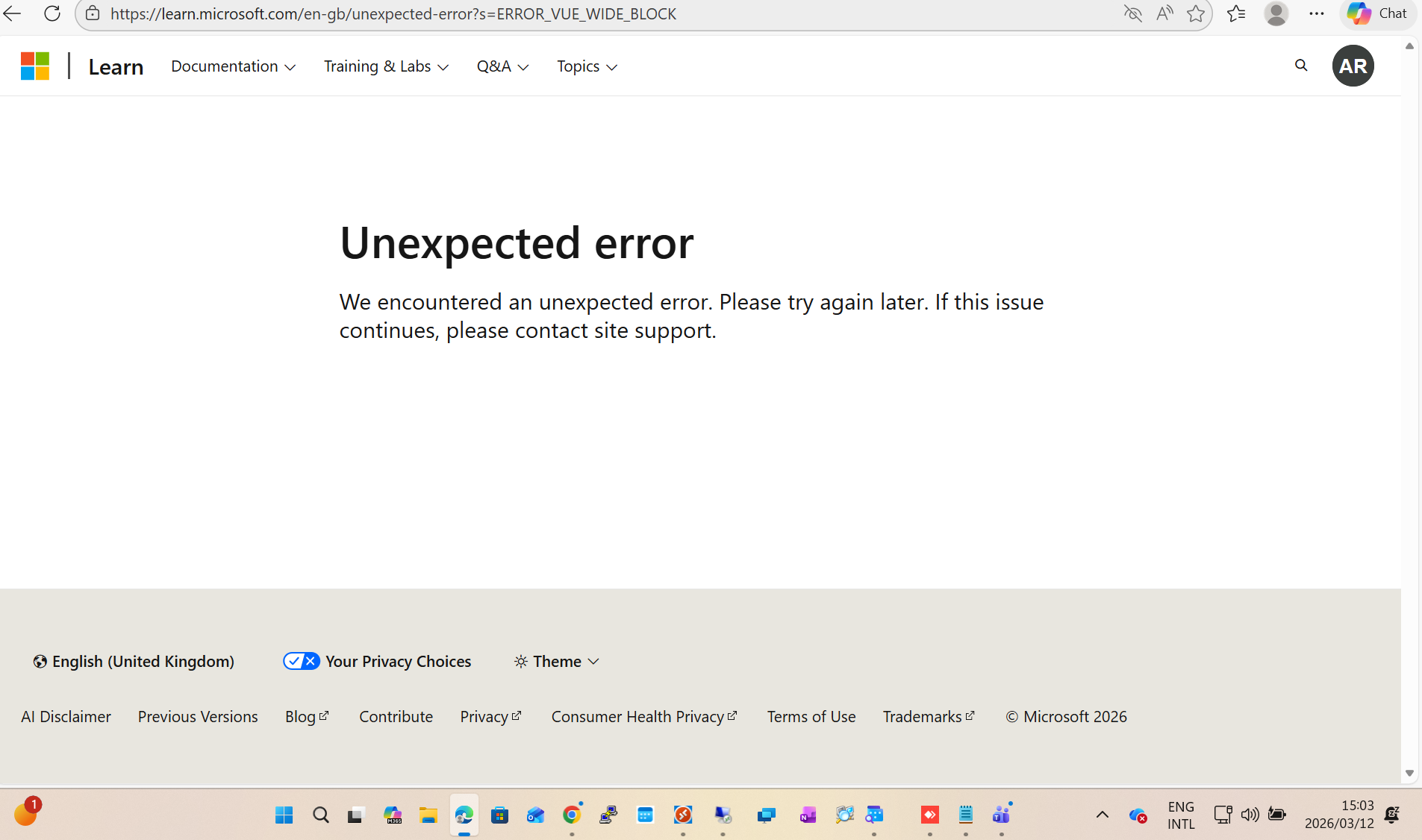 Unexpected error - Microsoft Q&A