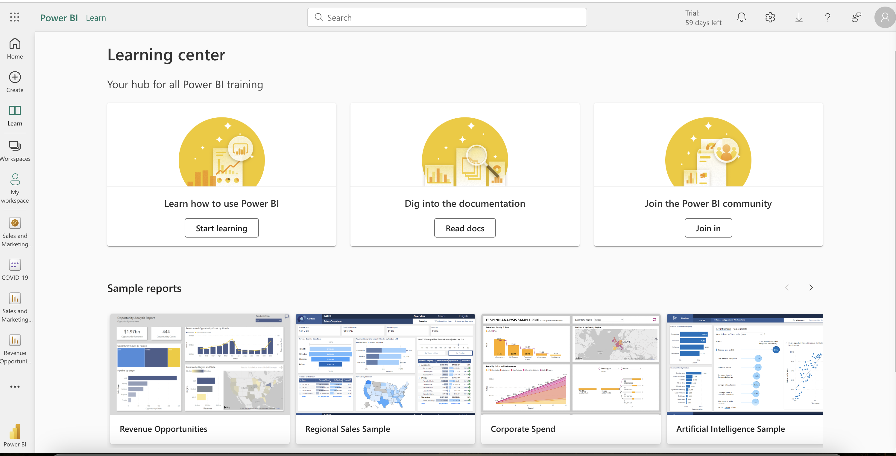 Learn screen within PowerBi