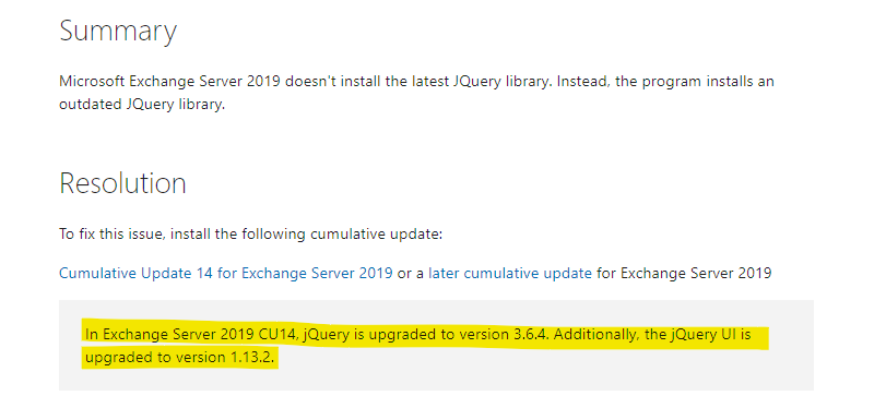 Exchange 2016 - OWA using outdated and vulnerable components 