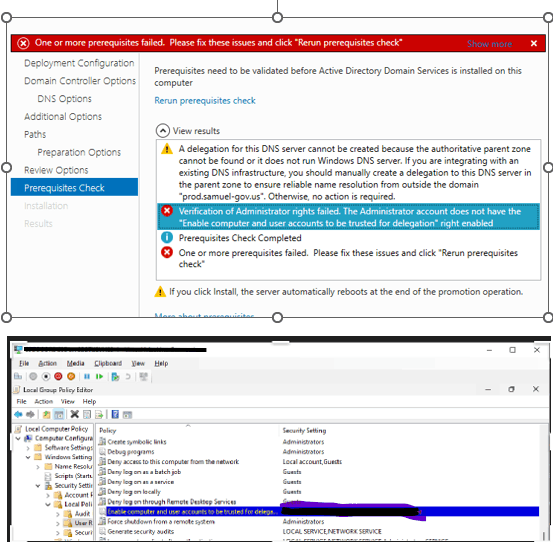 Domain controller prerequisites check fails- The Administrator account ...