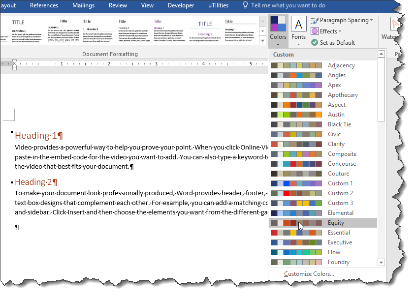 Theme Colors in a Document-Word 2016 - Microsoft Q&A