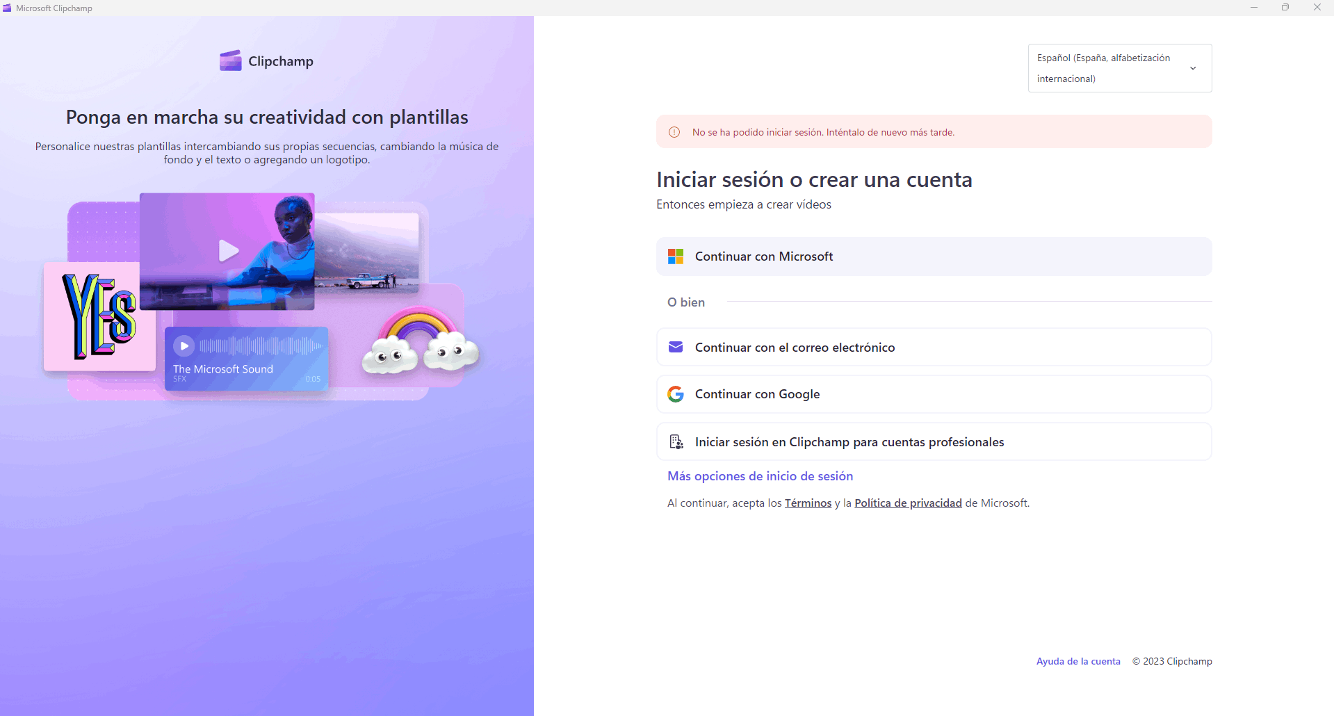 hola tengo un problema con clipchamp que no me deja iniciar sesion con ...
