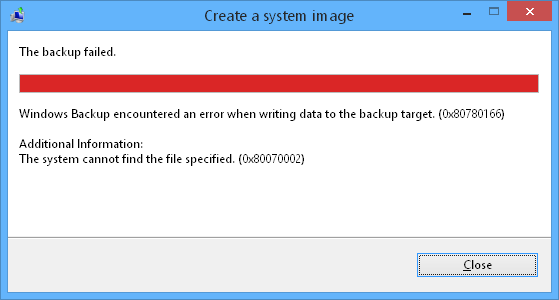 Windows backup encountered an error when writing data to backup target ...