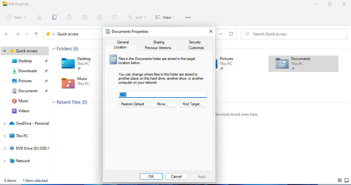 When I open File Explorer, "Documents" shows up in "Folders" at the top ...