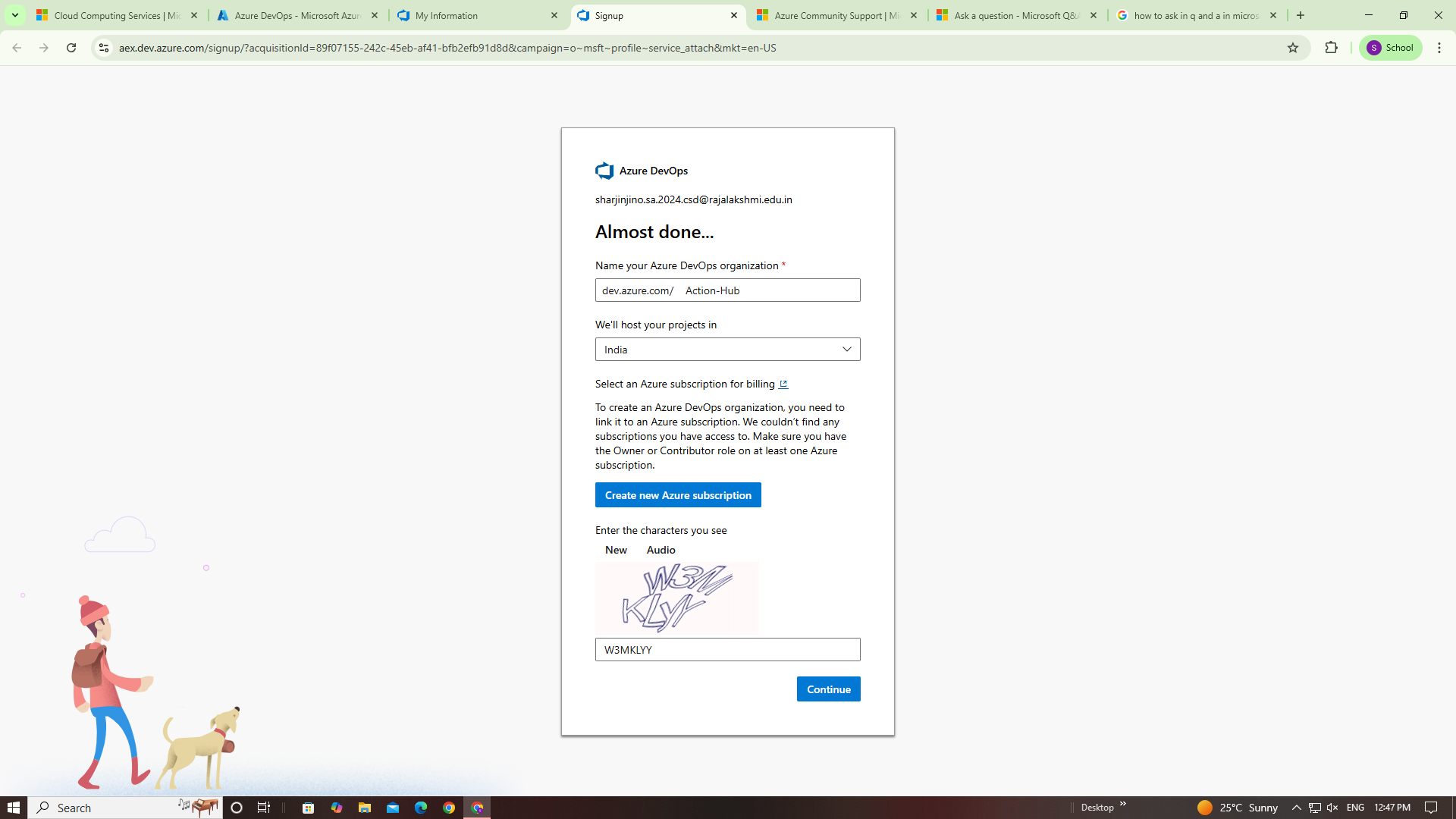 Can't create a dev ops oraganization for free trial - Microsoft Q&A