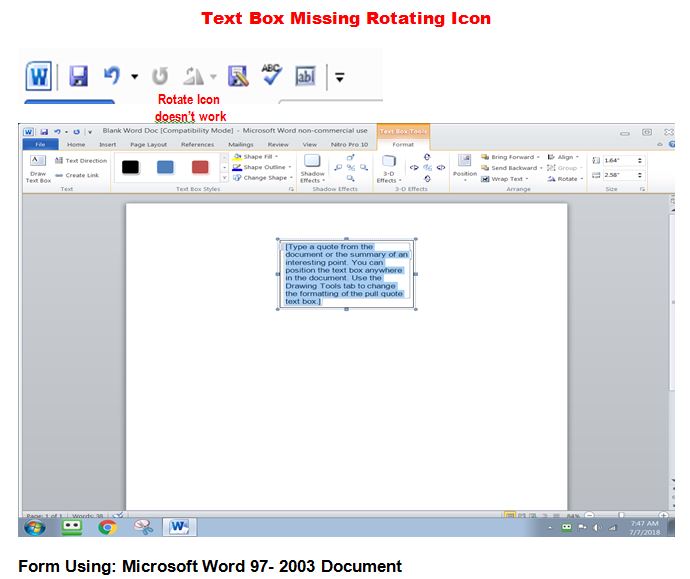 Text Box Rotation Icon Missing - Word 97-2003 Window 7 Home Premium ...