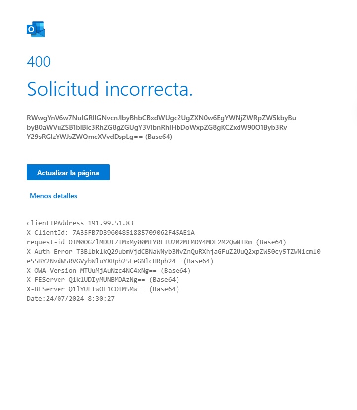Error 400 en mi outlook institucional @educacion.gob.ec - Microsoft Q&A
