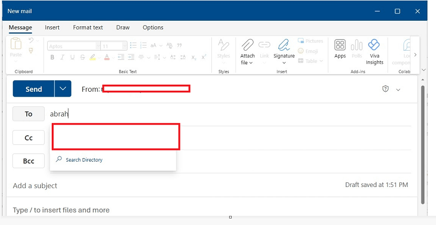 Searching for an email address while composing new email - NOT WORKING ...