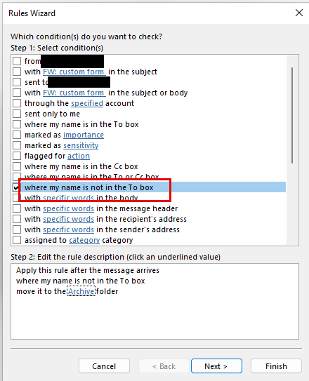 Outlook rule: messages send only to me or only to me and others in cc ...