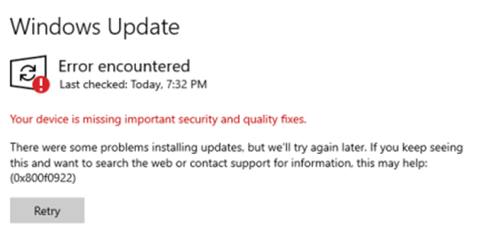 W10 update KB5011487 Not Updating and getting error code 0x800f0922 ...
