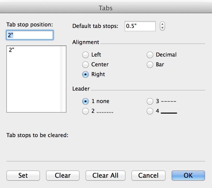 Alignment tabs in Word 2011 Mac - Microsoft Q&A