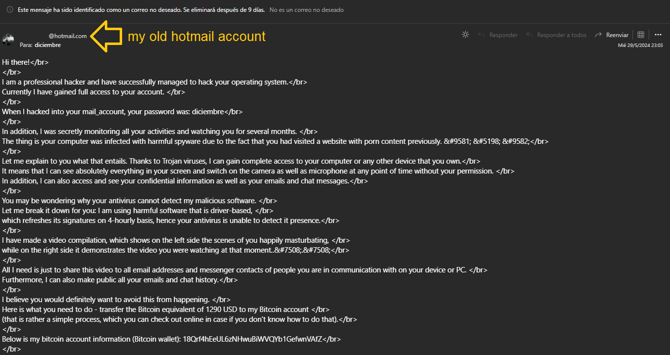 I received an email in my outlook account from my old hotmail account -  Microsoft Q&A