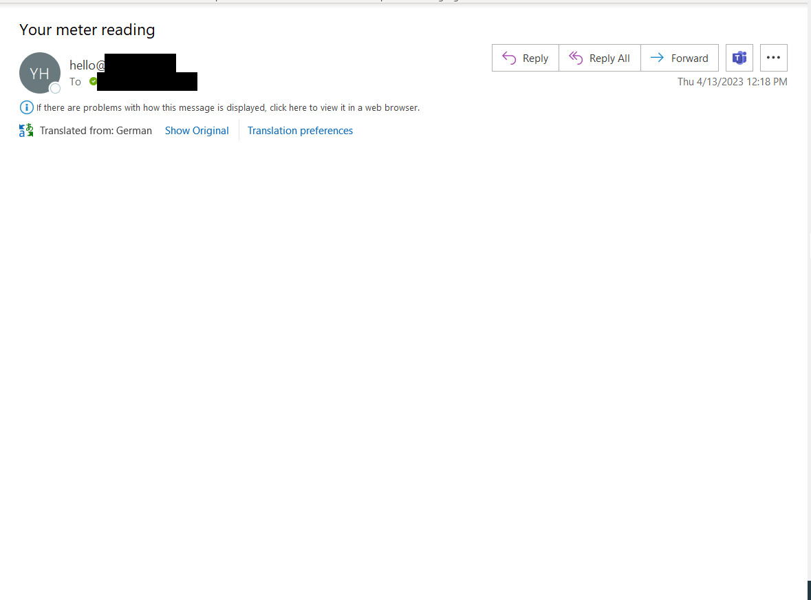 Outlook desktop client doesn't display an email with a message 