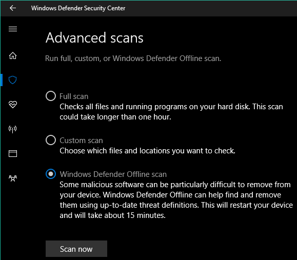 Windows defender security center Red 