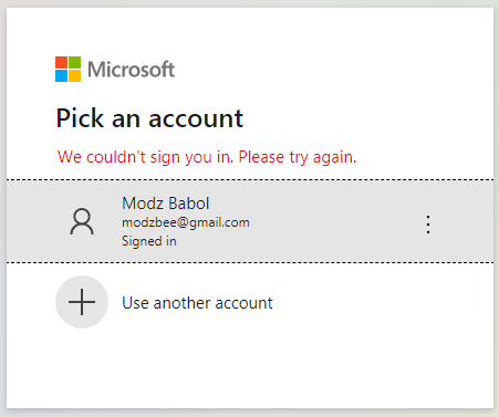 We couldn't sign you in. Please try again. - Microsoft Q&A