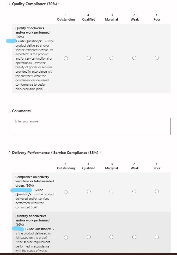 Alignment in Texts in Rating Section - Microsoft Form - Microsoft Q&A