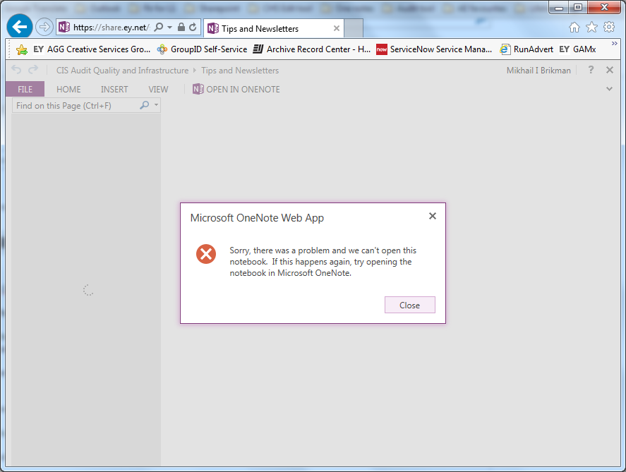 OneNote web app issue: Sorry, there was a problem and we can't open ...