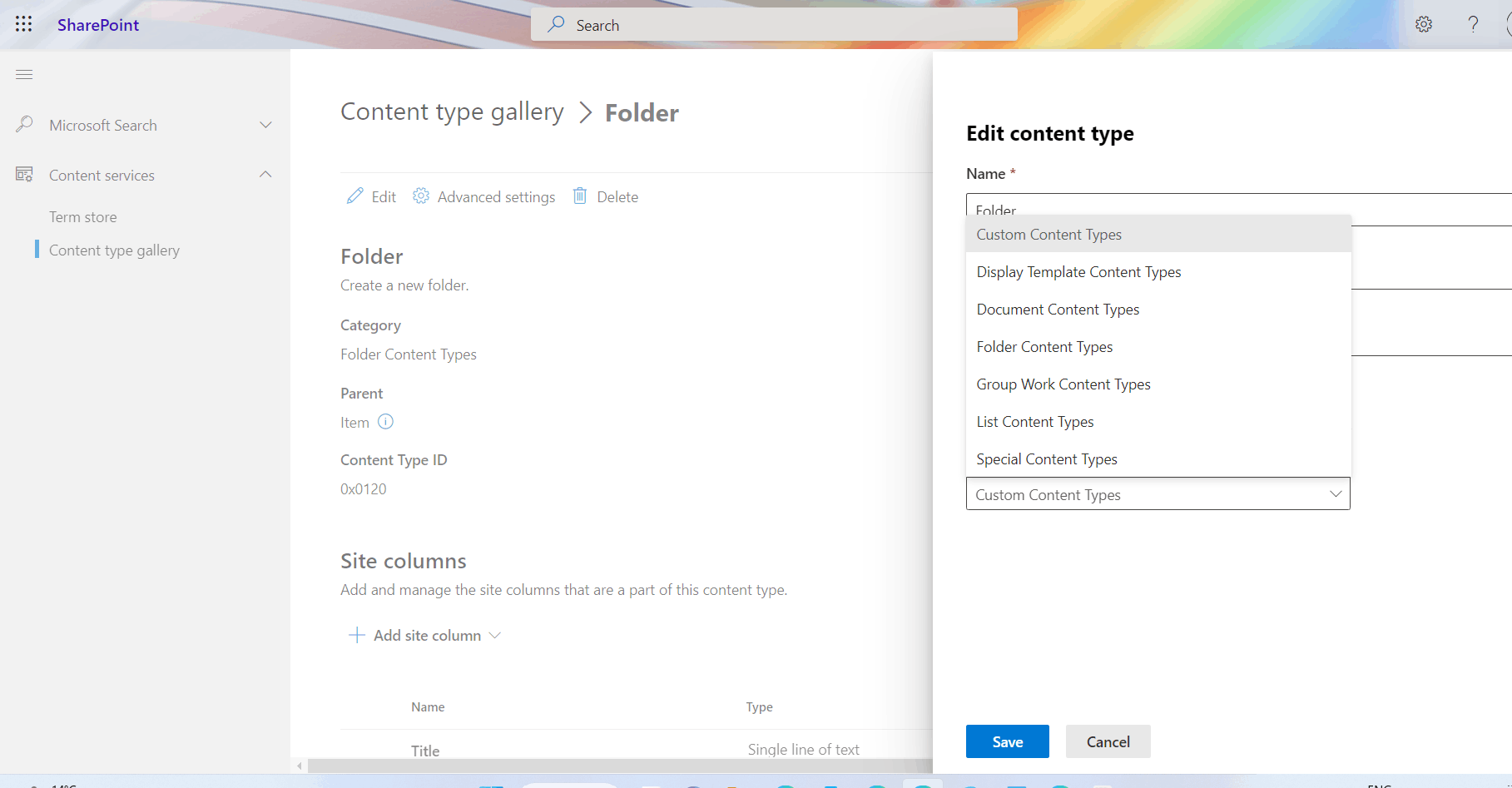Cannot change content type of folder to custom content type in details ...