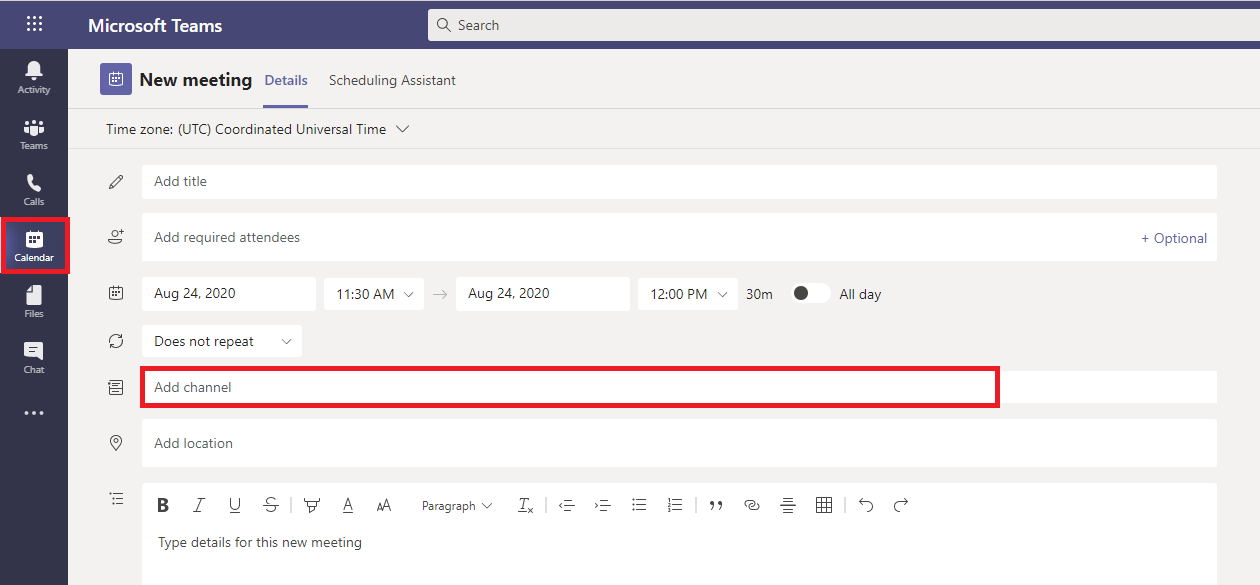 Creating a Teams Meeting for one channel in a Team - Microsoft Q&A