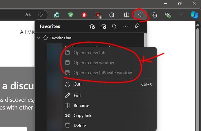 I have problem about right click in Favorites - Microsoft Q&A